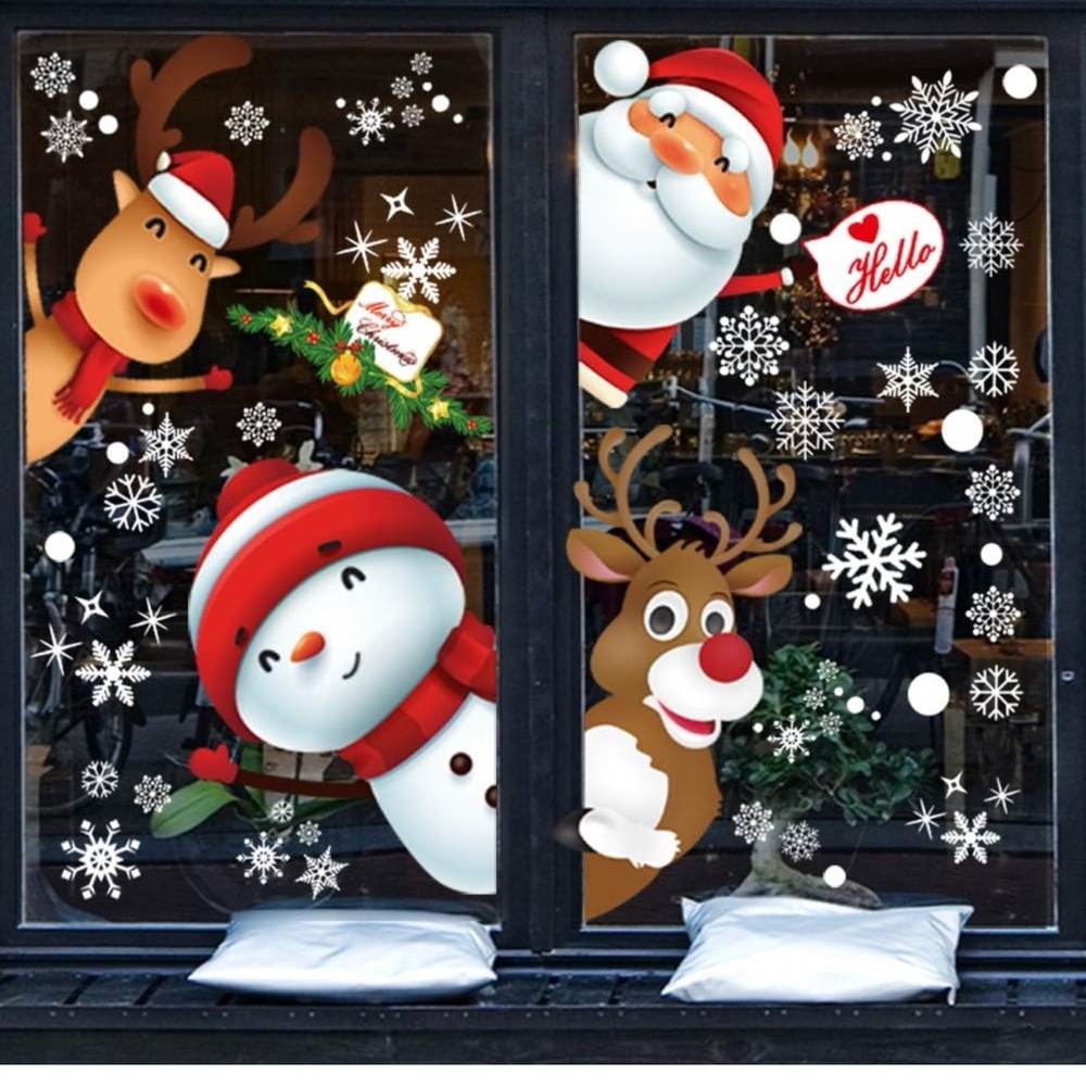 Festive Holiday Window Clings - Santa, Snowman, and Reindeer